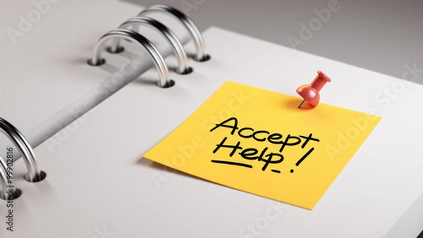 Obraz Closeup Yellow Sticky Note paste it in a notebook setting an app