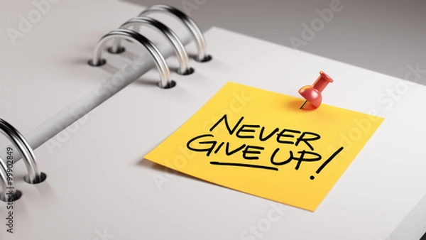 Obraz Closeup Yellow Sticky Note paste it in a notebook setting an app