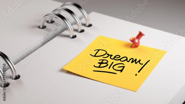 Obraz Closeup Yellow Sticky Note paste it in a notebook setting an app