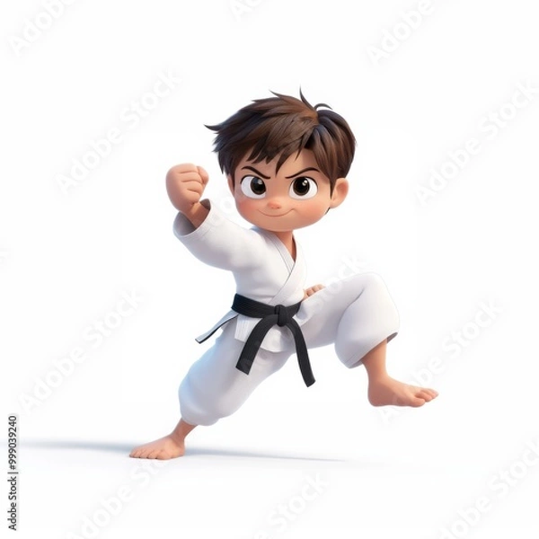 Fototapeta karate cartoon character of a boy kicking