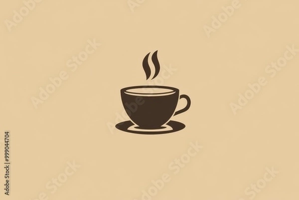 Fototapeta Minimalist illustration of a steaming brown coffee cup on a beige background
