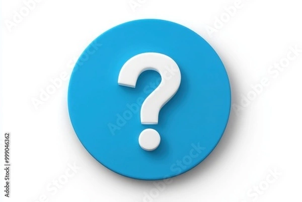Obraz Blue circle with white question mark on white background.