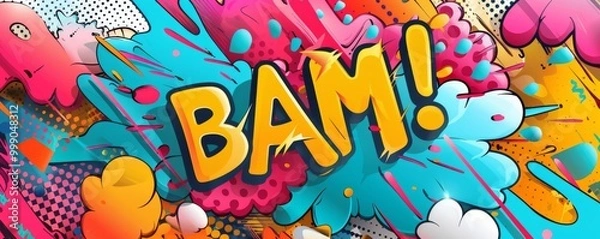 Fototapeta Playful pop art background featuring "BAM!" Dynamic visuals, Bold patterns, Colorful vector