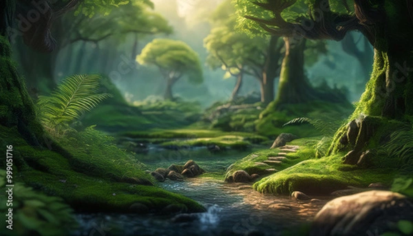 Fototapeta 3D　自然の森　背景画像　Generative AI
