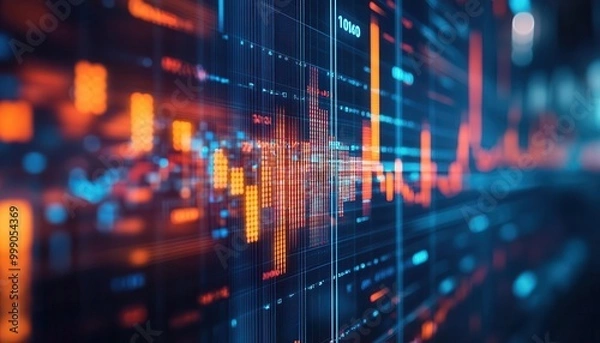 Fototapeta Portfolio diversification strategy with charts and graphs on a screen, analytical atmosphere, sharp focus, bright lighting