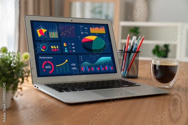 Fototapeta Business data dashboard provide modish business intelligence analytic for marketing strategy planning