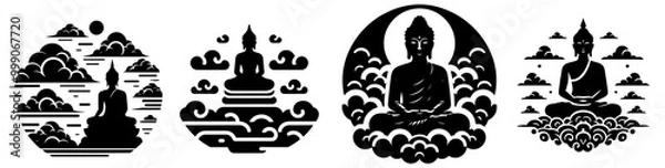 Fototapeta meditation buddha silhouette with peaceful expression black vector