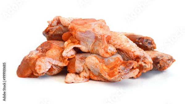 Obraz Raw chicken meat with bone on a white background