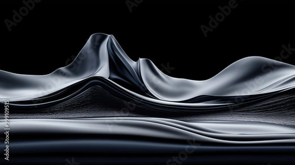 Fototapeta The elegant black fabric forms gentle waves and folds, contrasting with the darkness of the background, evoking a sense of calm and simplicity