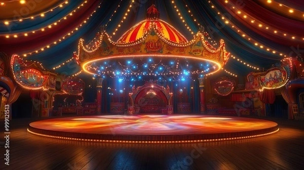 Fototapeta Round arena inside colorful carnival tent showcasing engaging amusement performances