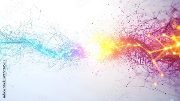 Fototapeta Abstract representation of colorful energy waves converging, symbolizing connectivity and dynamism in a vibrant digital space.