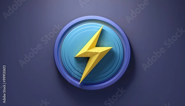 Fototapeta 3D Thunder Icon with Soft Background. Thunder Button for Graphics Resources Soft 3D Design