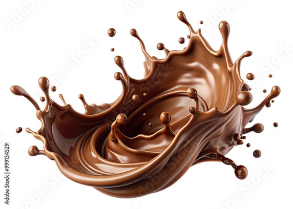 Fototapeta A close-up shot of a chocolate liquid splash forming a circular shape against a white background