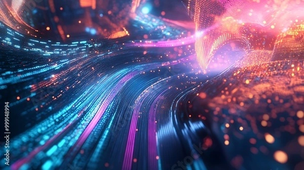 Fototapeta Conceptual Big Data Engine with Swirling Streams Generating Real-Time Analytics and Insights