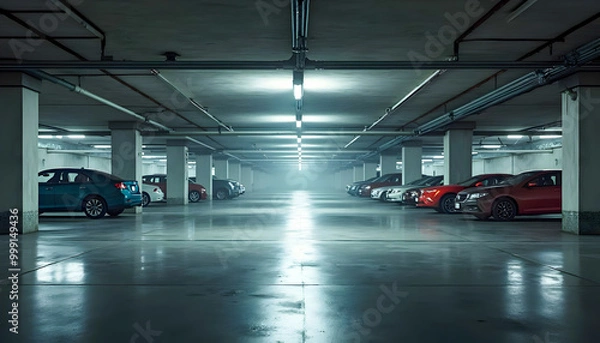Obraz Empty parking garage with cars.