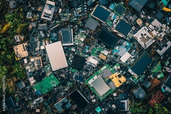 Fototapeta A circular supply chain for electronics, focusing on designing devices for longevity, easy repair, and material recycling.