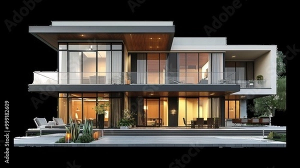 Fototapeta Modern luxury home with open design and outdoor living space