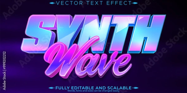 Fototapeta Music synth wave text effect, editable retro and neon text style
