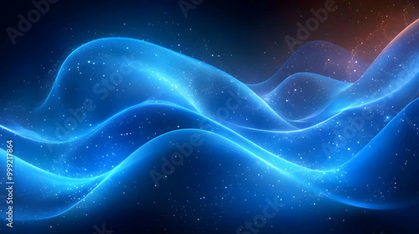 Fototapeta Abstract Blue Waves with Sparkling Lights: A Digital Art Creation