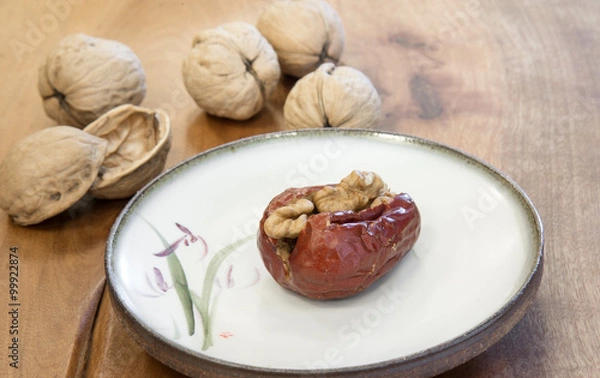 Fototapeta Jujube plus walnut, very delicious dried fruits