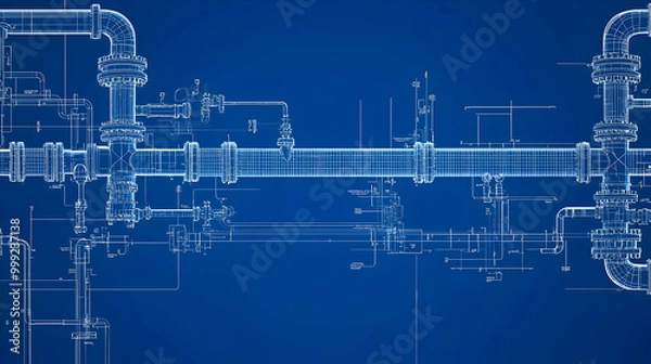 Fototapeta Industrial Pipe System Blueprint Design: Engineering and Construction