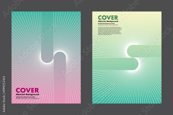 Fototapeta Vector abstract gradient background radial line patterns, curve and converge towards a central point. Both covers emphasize modern minimalist aesthetics with clean lines and geometric shapes.