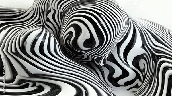 Fototapeta Softly curving black lines creating an abstract shell-like pattern, white background