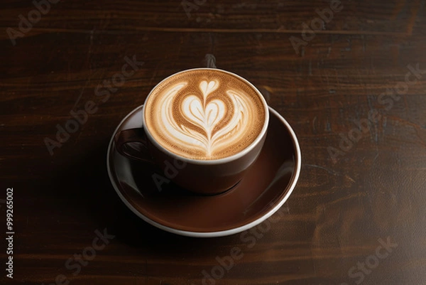 Fototapeta Abstract 3D Coffee Art A Steaming Cup of Latte with Flowing, Espresso-Toned Background