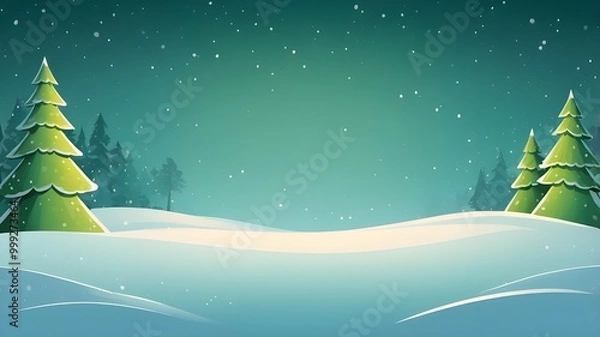 Fototapeta Christmas with fir tree, snowy and green background