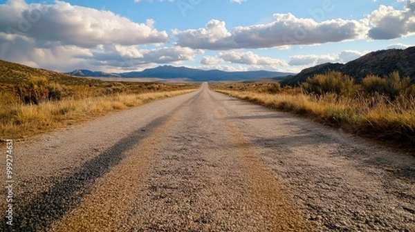Obraz 穏やかな砂漠の風景の地平線まで続く果てしない開けた道