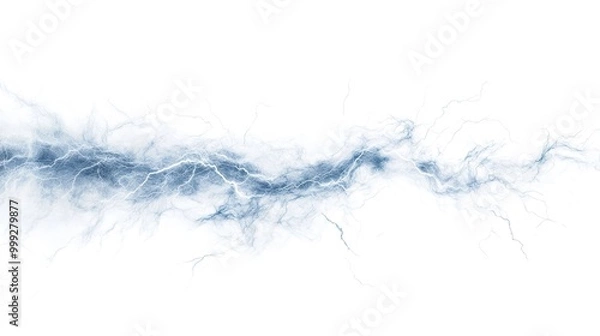 Fototapeta A striking image of electric lightning displayed against a pure white background, capturing the raw energy and dynamic nature of lightning strikes.
