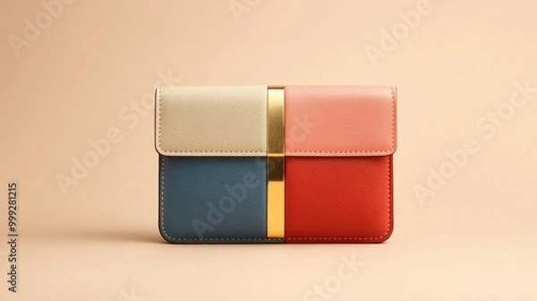 Fototapeta A modern wallet with color block details and gold accents, isolated on a plain background