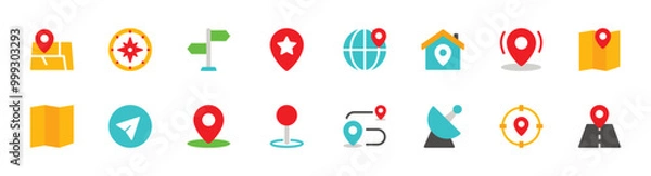 Fototapeta Set of Location icons. 16 sets of Location icons. Location icons. Simple color Location icons