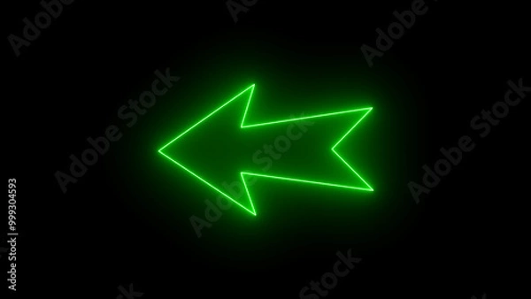 Obraz Bright green neon light arrow pointing left. left arrow neon glow icon black background.