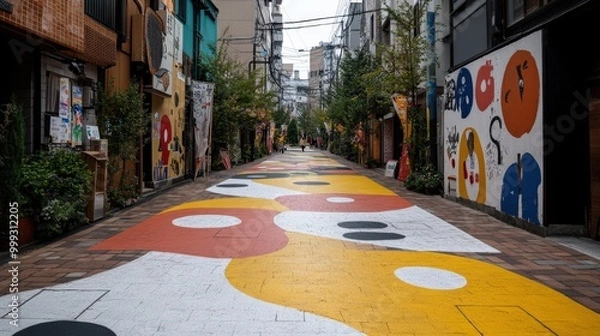 Fototapeta 日本のカラフルな都会のストリートアート：春の装飾のための鮮やかなキャンバス