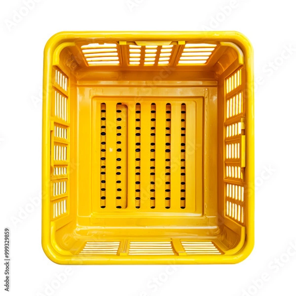 Obraz Empty yellow basket for vegetables. Isolated on transparent background.