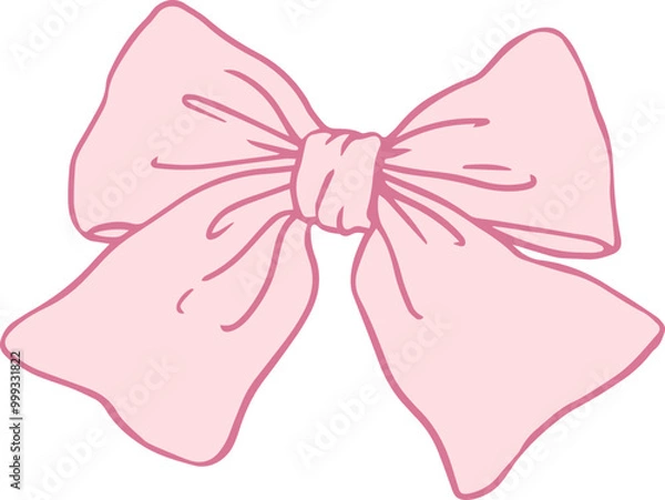 Fototapeta hand drawn outline pink ribbon with bow
