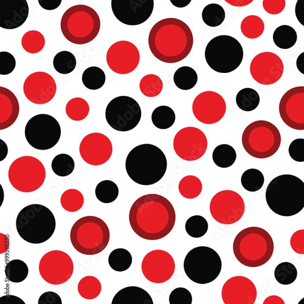 Obraz A playful arrangement of small red and black circles creates a dynamic seamless pattern against a white background ideal for various design applications