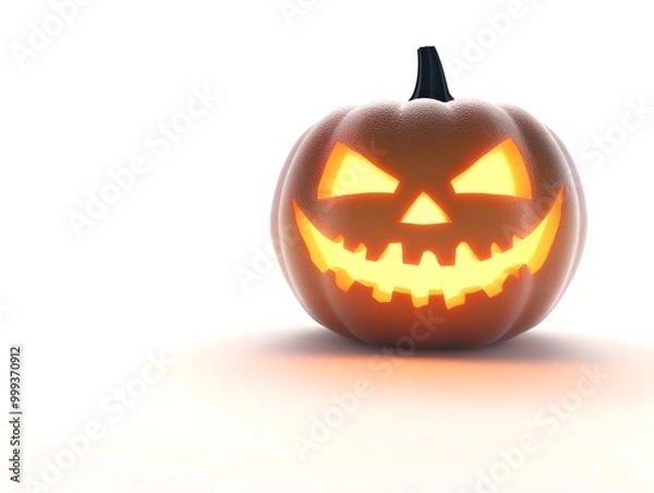 Fototapeta Haunting Floating Jack o  Lantern with Eerie Glow and Shadows on White Background