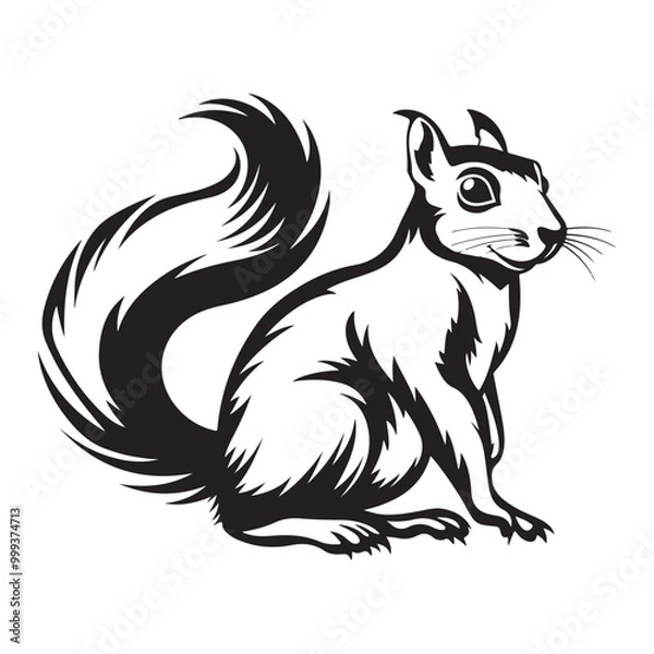 Fototapeta The squirrel black silhouette with white background