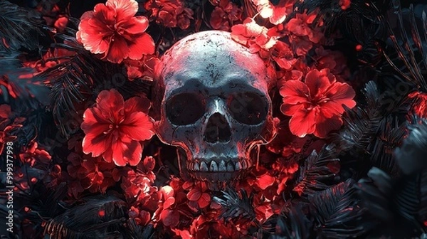 Obraz scary skull decorated with many flowers