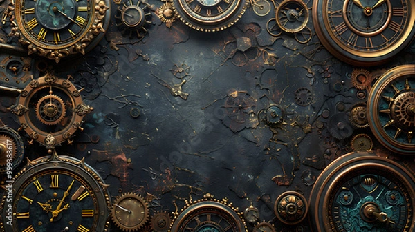 Fototapeta Vintage Clock Mechanisms on Textured Background