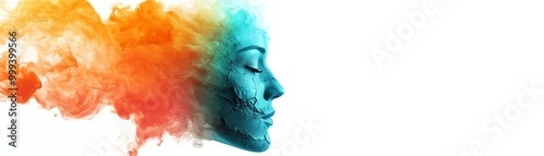 Fototapeta Abstract representation of emotions with colorful smoke and a human profile silhouette