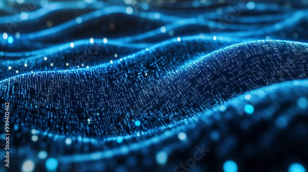 Fototapeta Blue flow of data represented as strings of numbers. Visualization of information code representation.



