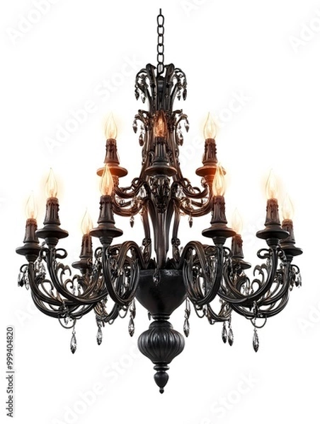 Fototapeta Haunted Chandelier with Flickering Candles Casting Ominous Shadows in Ethereal Lighting