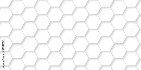 Obraz Vector abstract 3d white hexagon realistic mesh cell honeycomb texture. geometric white grid emboss hexagonal background. luxury emboss honeycomb white pattern shadow polygonal square web connection.