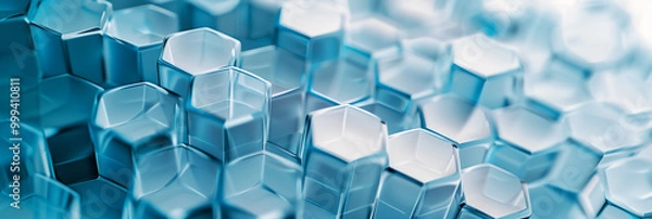 Fototapeta Abstract translucent hexagonal structures in blue and white tones