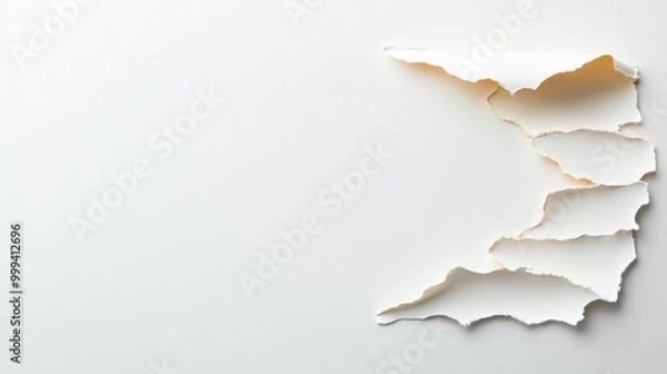 Fototapeta Rough, handmade paper with deckled edges placed on a minimalist white background.