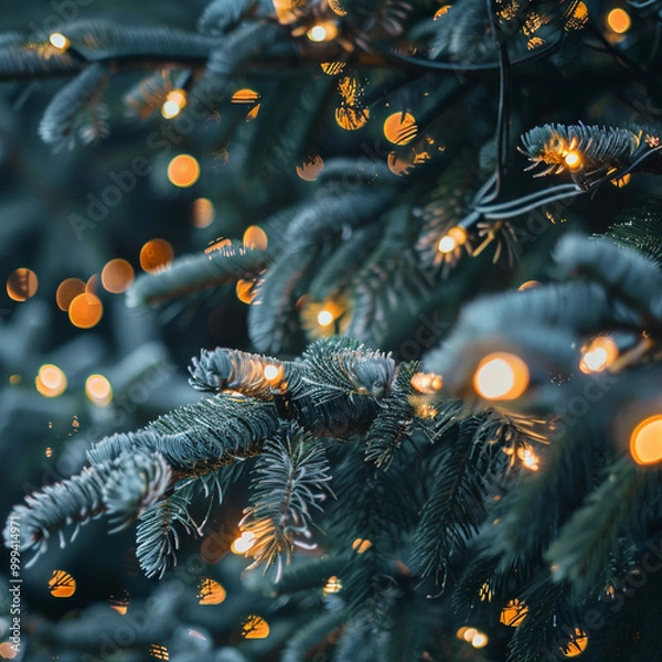 Obraz Decorated Chrismas Tree,Pine, New year 2019, chrismas lighs closeup
