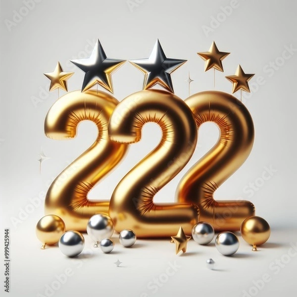 Obraz Golden 222nd Birthday Celebration – Two Hundred Twenty-Two Balloons Numbers Gold Text Decoration